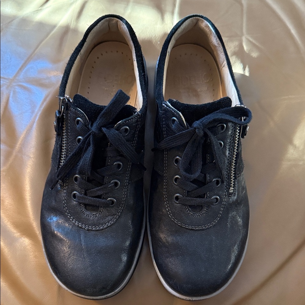 Fidelio Hallux Haley Black Leather Comfort Shoes Side zip closure SZ 9